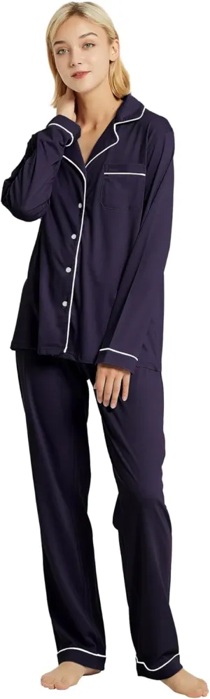 100% Cotton Pajama Set for Women Long Sleeve Womens Sleepwear Button Down NightWear Soft Pj Lounge Sets
