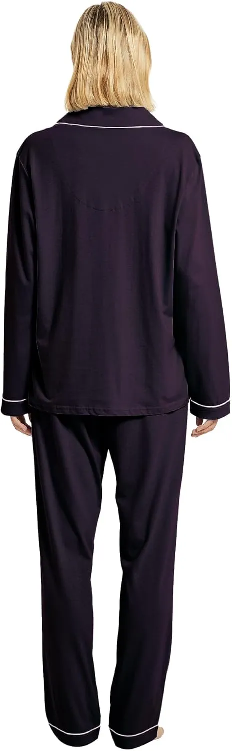 100% Cotton Pajama Set for Women Long Sleeve Womens Sleepwear Button Down NightWear Soft Pj Lounge Sets