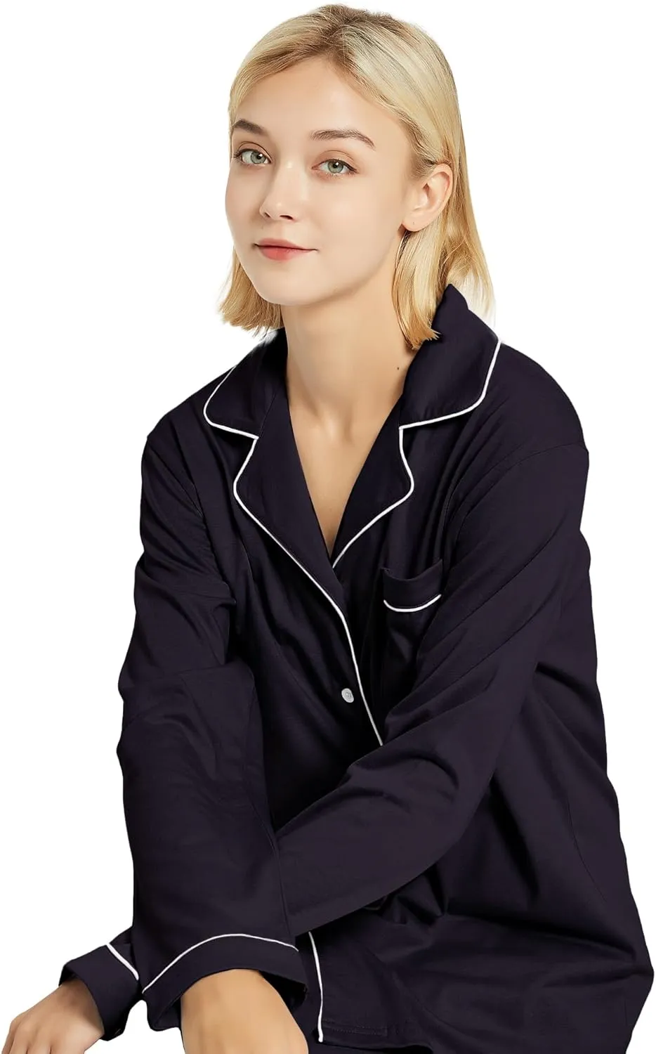 100% Cotton Pajama Set for Women Long Sleeve Womens Sleepwear Button Down NightWear Soft Pj Lounge Sets