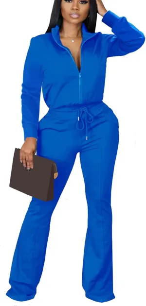 2 Piece Outfits for Women Long Sleeve Zipup Jacket Wide Leg Pants Retro Pure Color Tracksuit Sport Set Wine Red
