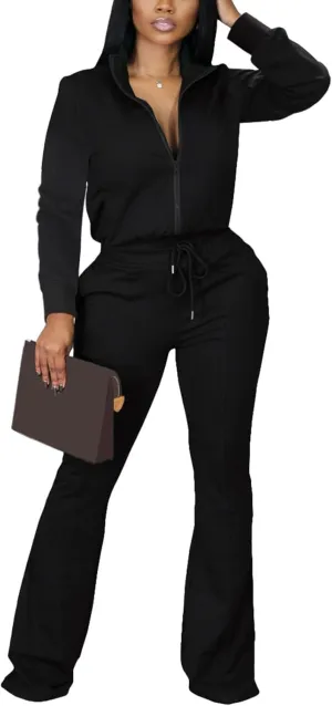 2 Piece Outfits for Women Long Sleeve Zipup Jacket Wide Leg Pants Retro Pure Color Tracksuit Sport Set Wine Red