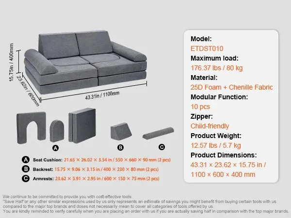 25D Sponge Modular Couch With High-Density For Bedroom And Playroom