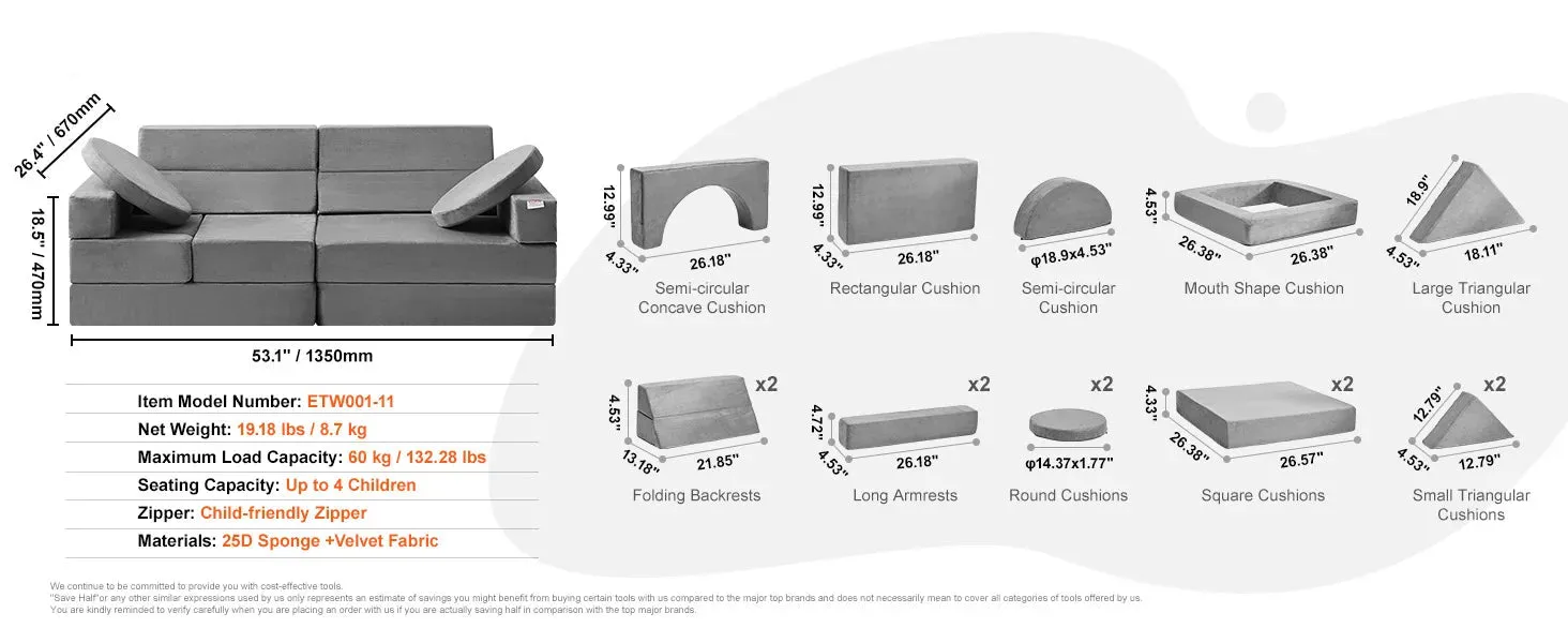 25D Sponge Modular Couch With High-Density For Bedroom And Playroom
