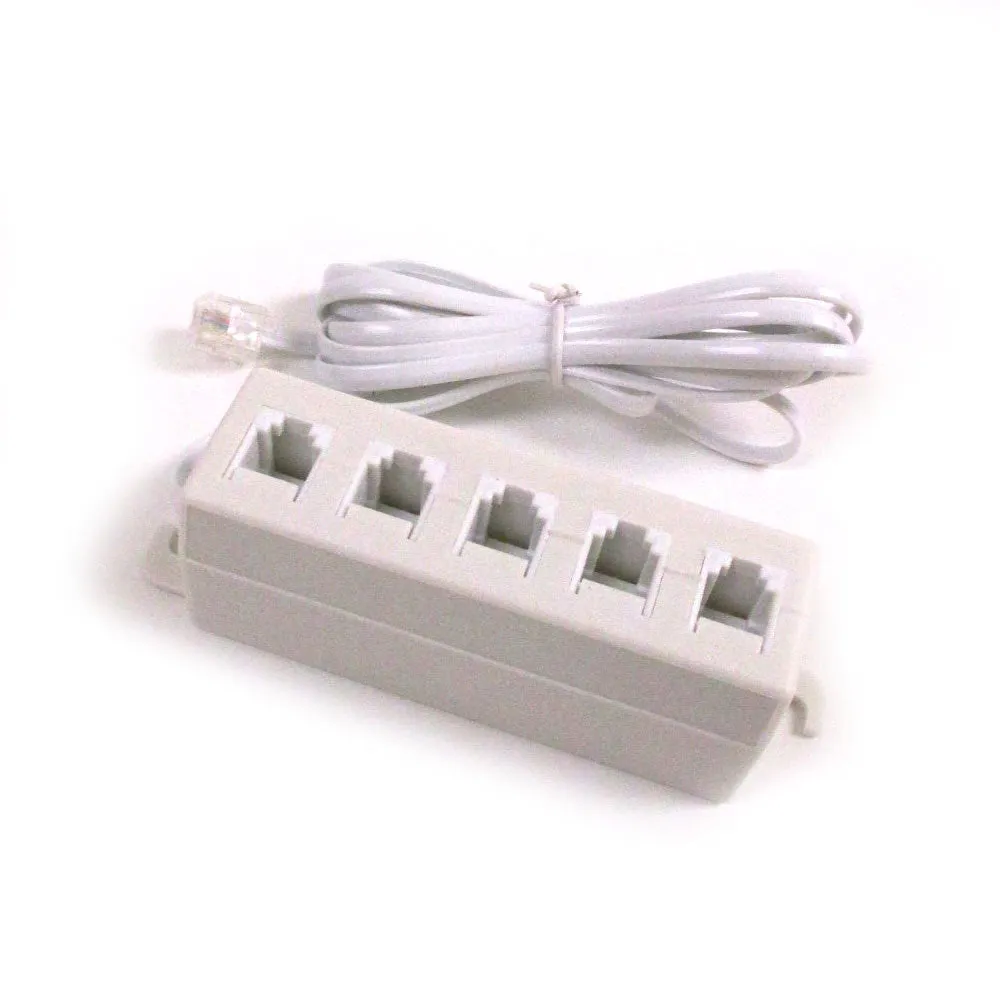 5 Outlet Modular Phone Jack Telephone Line Adapter Splitter Cables DSL Modem NEW