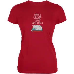 A Good Book and My Cat Red Juniors Soft T-Shirt