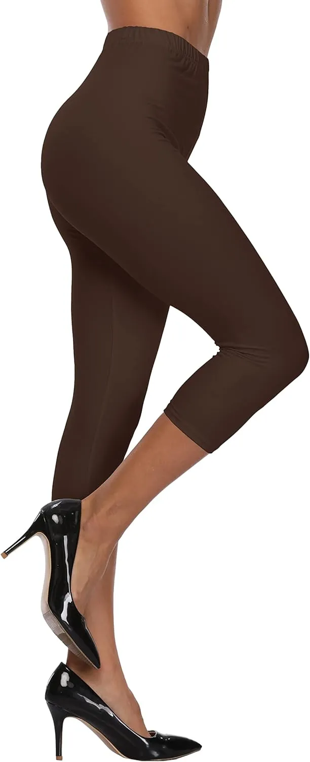 A-Wintage Women's Soft Capri Legging 3/4 Length Leggings High Waisted Cropped Tights Beach Capris
