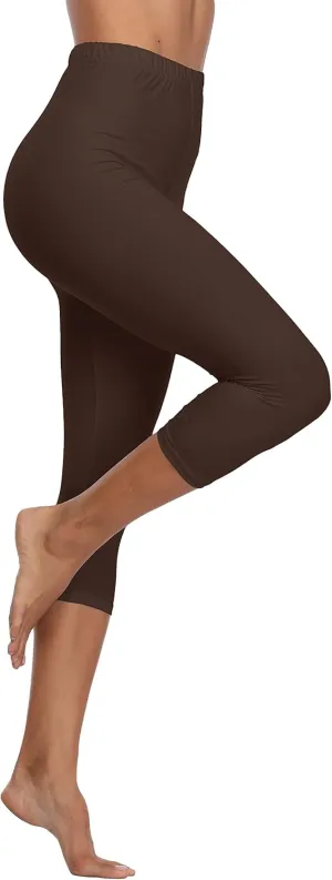 A-Wintage Women's Soft Capri Legging 3/4 Length Leggings High Waisted Cropped Tights Beach Capris