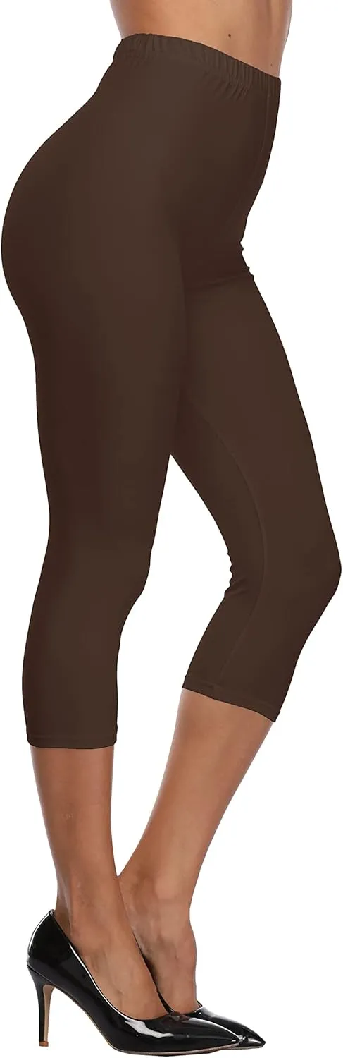A-Wintage Women's Soft Capri Legging 3/4 Length Leggings High Waisted Cropped Tights Beach Capris