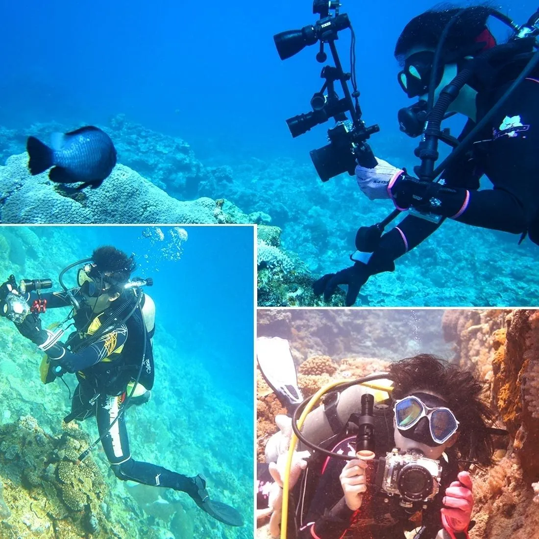 Aluminum Dual Handheld Diving Light Arm Mount for Action Cameras