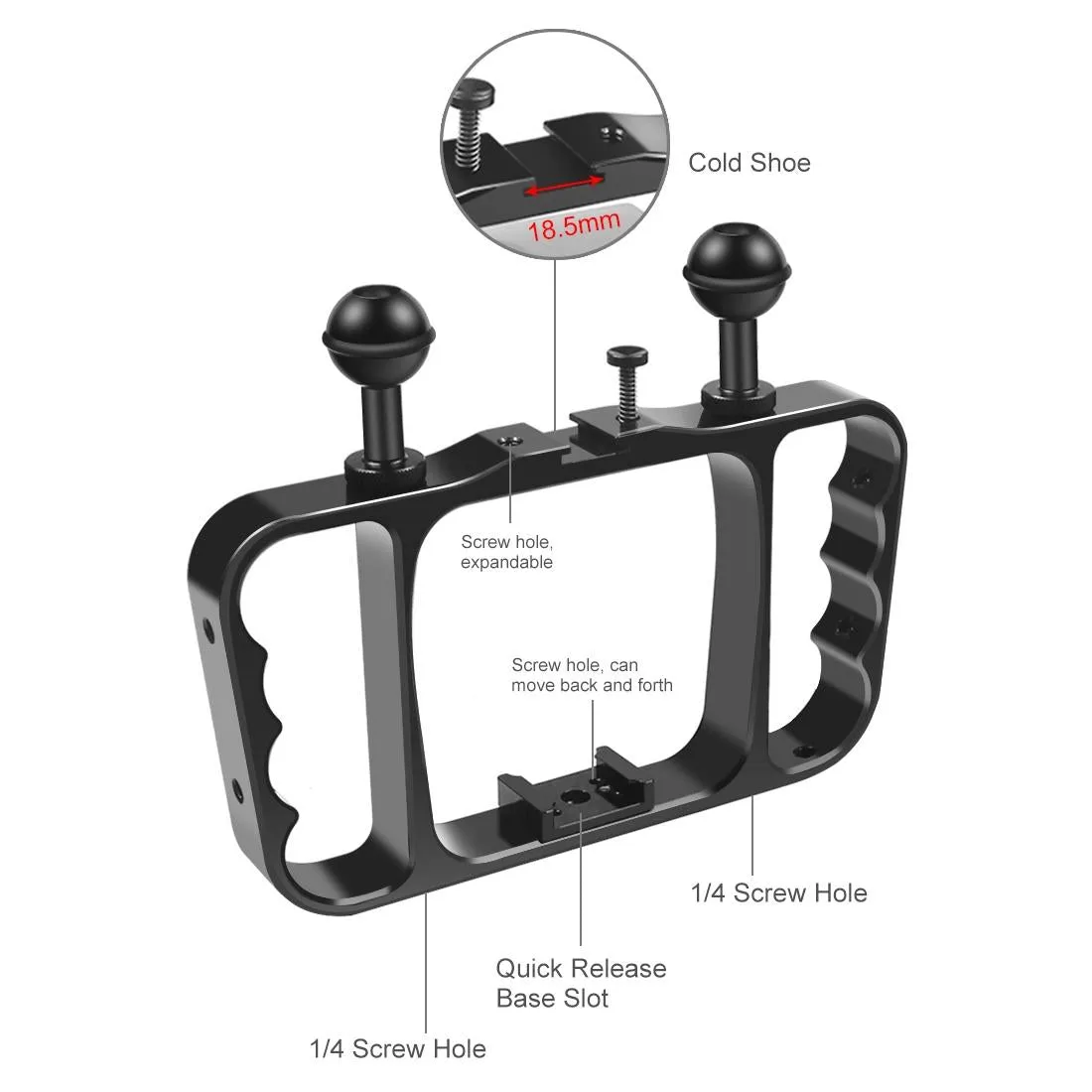 Aluminum Dual Handheld Diving Light Arm Mount for Action Cameras