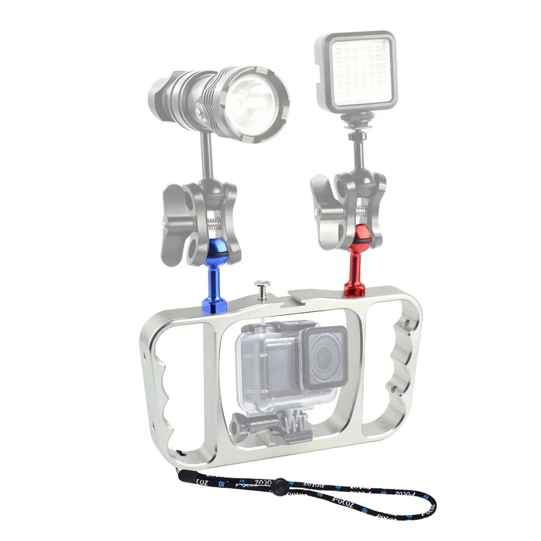 Aluminum Dual Handheld Diving Light Arm Mount for Action Cameras