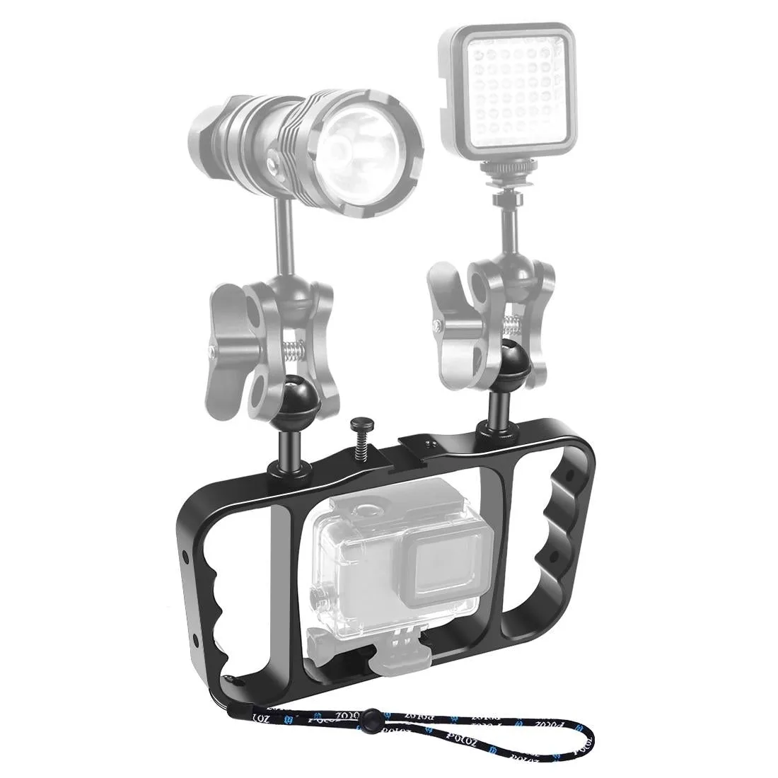 Aluminum Dual Handheld Diving Light Arm Mount for Action Cameras