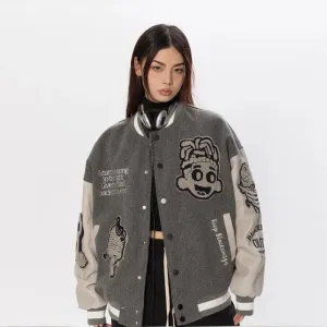 American character avatar pattern towel embroidery stitching trendy jackets for women  street hip hop fashion versatile y2k