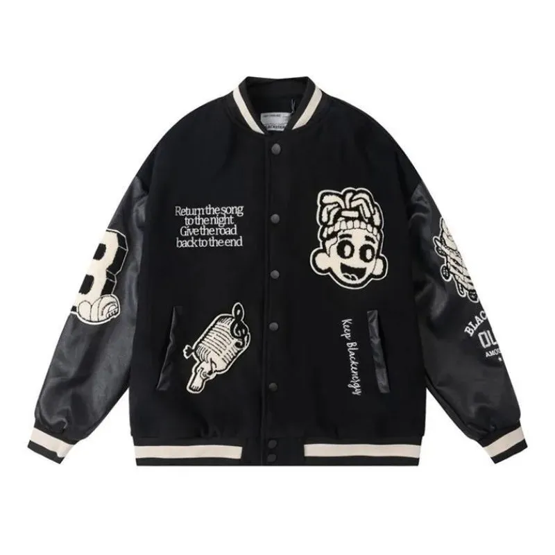 American character avatar pattern towel embroidery stitching trendy jackets for women  street hip hop fashion versatile y2k