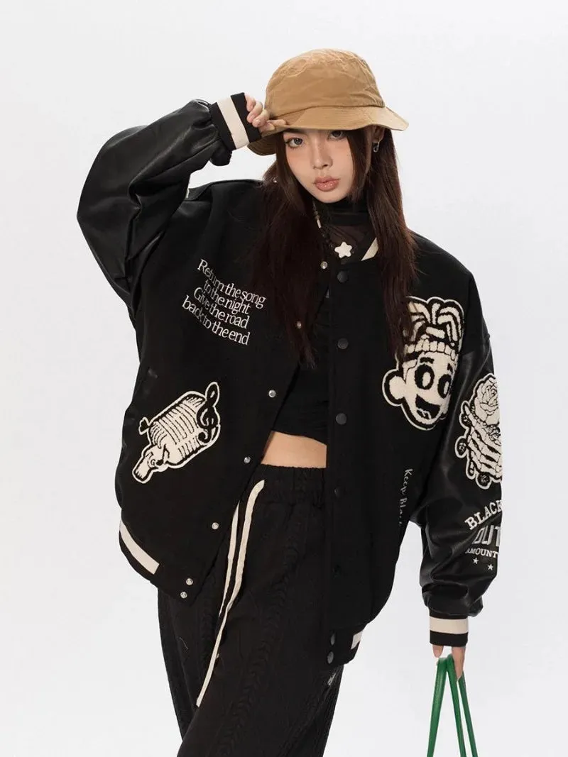 American character avatar pattern towel embroidery stitching trendy jackets for women  street hip hop fashion versatile y2k