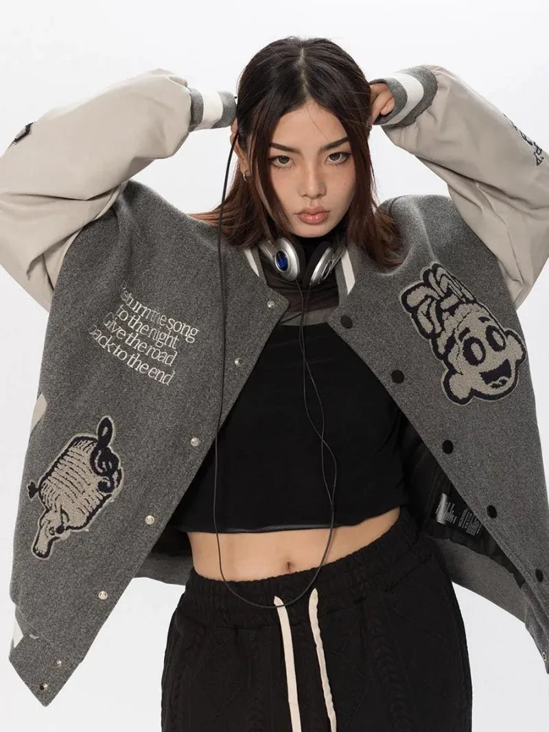 American character avatar pattern towel embroidery stitching trendy jackets for women  street hip hop fashion versatile y2k