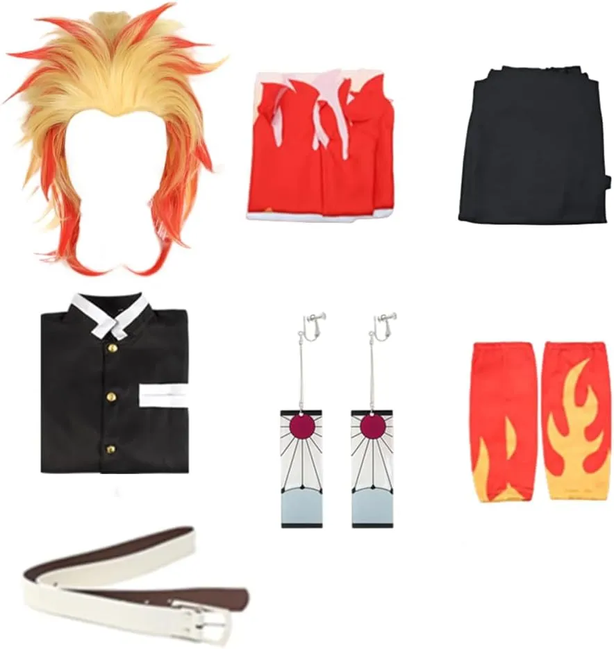 Anime Rengoku Cosplay Costumes Adult Rengoku Costumes Halloween Cosplay Cloak Kimono Outfit With Earring For Wig