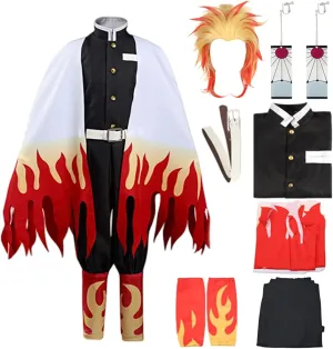 Anime Rengoku Cosplay Costumes Adult Rengoku Costumes Halloween Cosplay Cloak Kimono Outfit With Earring For Wig