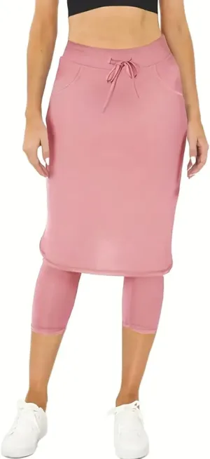 Athletic Skirt with Leggings Tennis Knee Length Yoga High Waisted Drawstring Long Golf Skirted