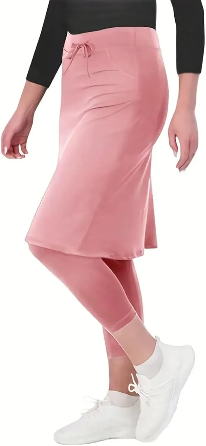 Athletic Skirt with Leggings Tennis Knee Length Yoga High Waisted Drawstring Long Golf Skirted