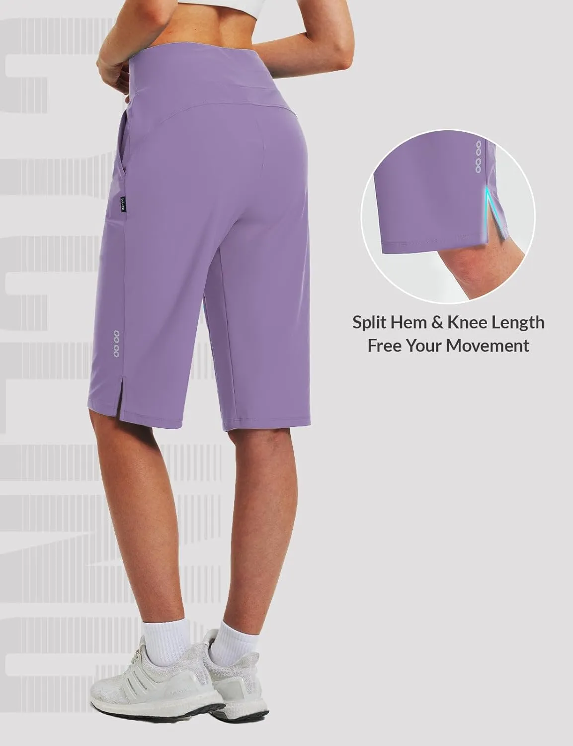 baleaf Women's Bermuda Long Shorts Knee Length Quick Dry Zipper Pockets Lightweight Hiking Cycling UPF 50 