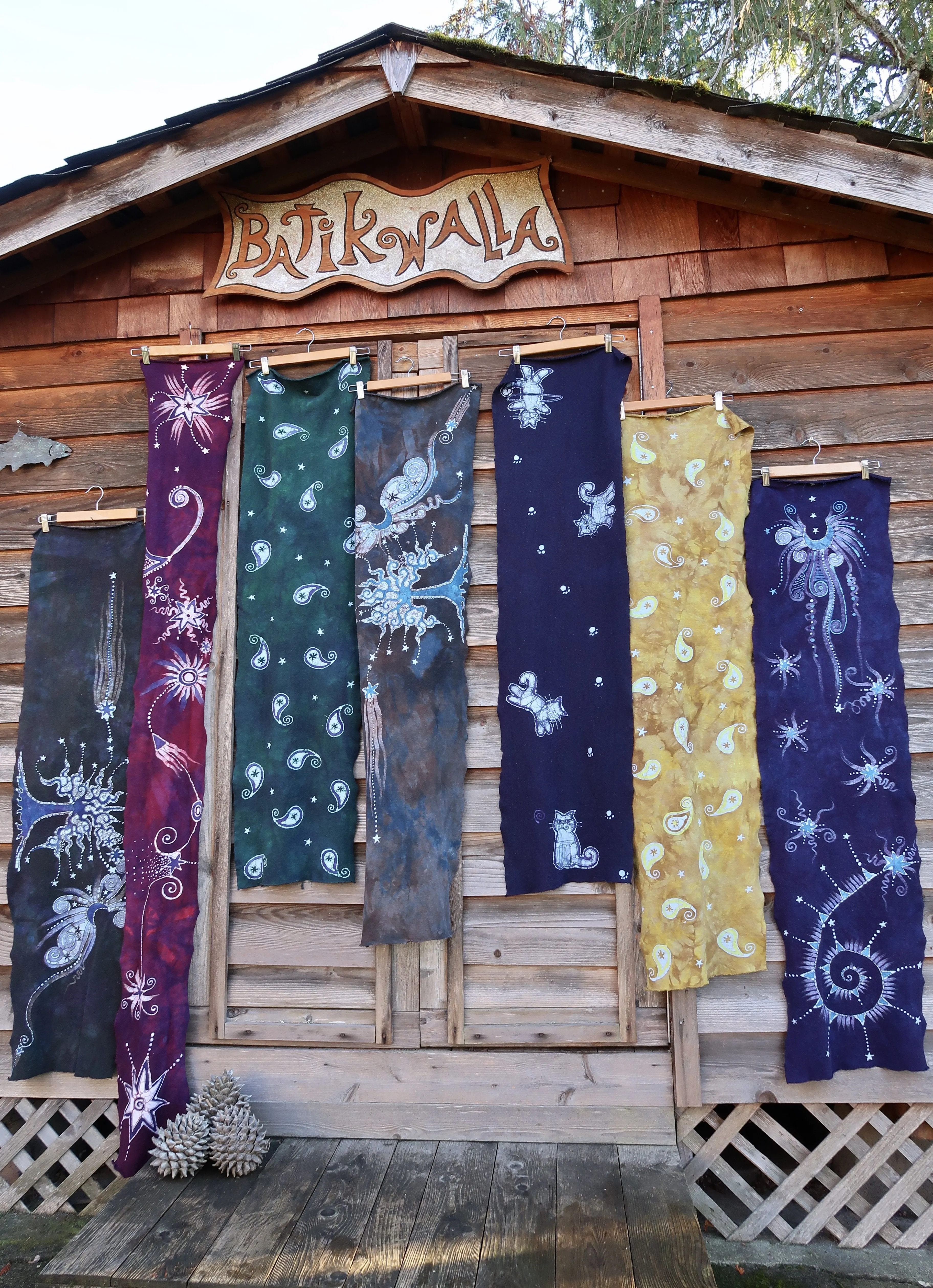 Blue Moon Oak Tree - Hand Painted Organic Cotton Batik Scarf