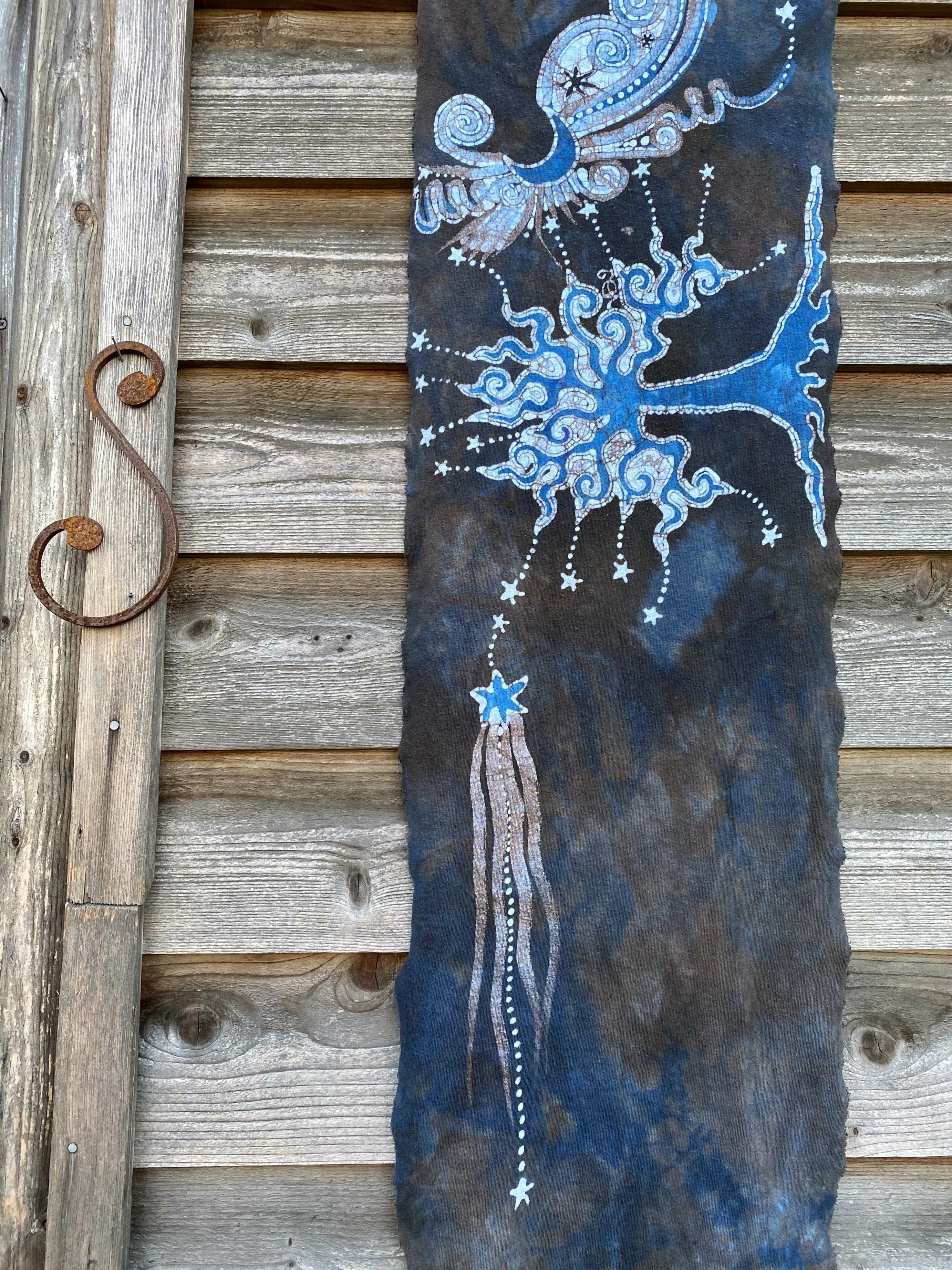 Blue Moon Oak Tree - Hand Painted Organic Cotton Batik Scarf
