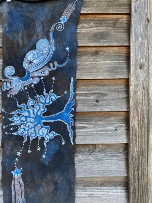 Blue Moon Oak Tree - Hand Painted Organic Cotton Batik Scarf