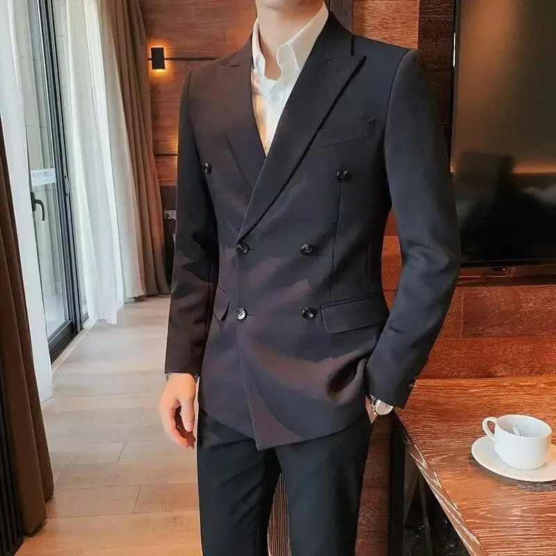 Bonsir Men's Suit Business Jackets Spring Autumn Double Breasted Male Dress Blazer Handsome Trendy 2024 Fashionable Classic Simple Coat