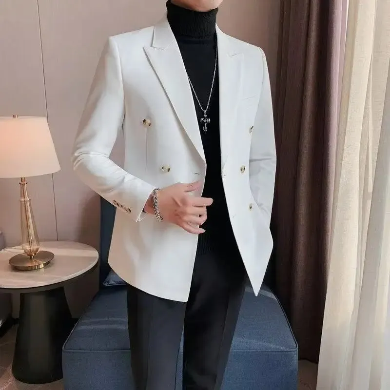 Bonsir Men's Suit Business Jackets Spring Autumn Double Breasted Male Dress Blazer Handsome Trendy 2024 Fashionable Classic Simple Coat