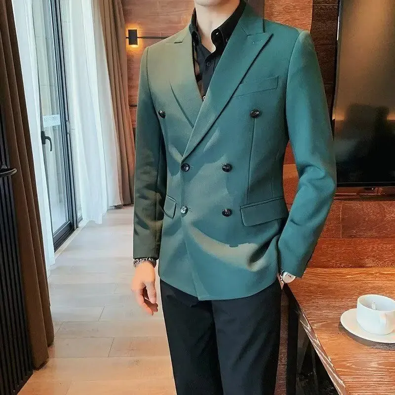 Bonsir Men's Suit Business Jackets Spring Autumn Double Breasted Male Dress Blazer Handsome Trendy 2024 Fashionable Classic Simple Coat