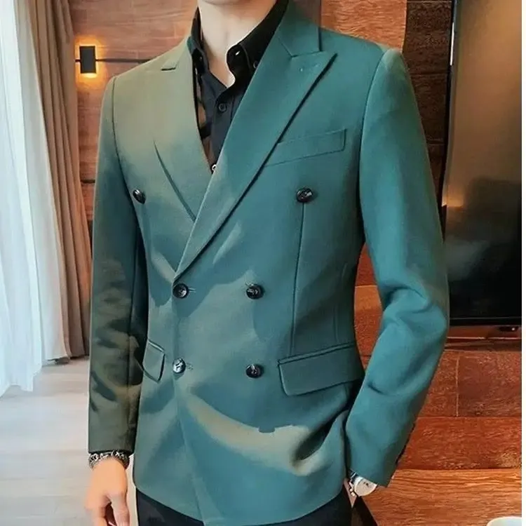 Bonsir Men's Suit Business Jackets Spring Autumn Double Breasted Male Dress Blazer Handsome Trendy 2024 Fashionable Classic Simple Coat