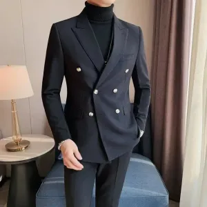 Bonsir Men's Suit Business Jackets Spring Autumn Double Breasted Male Dress Blazer Handsome Trendy 2024 Fashionable Classic Simple Coat