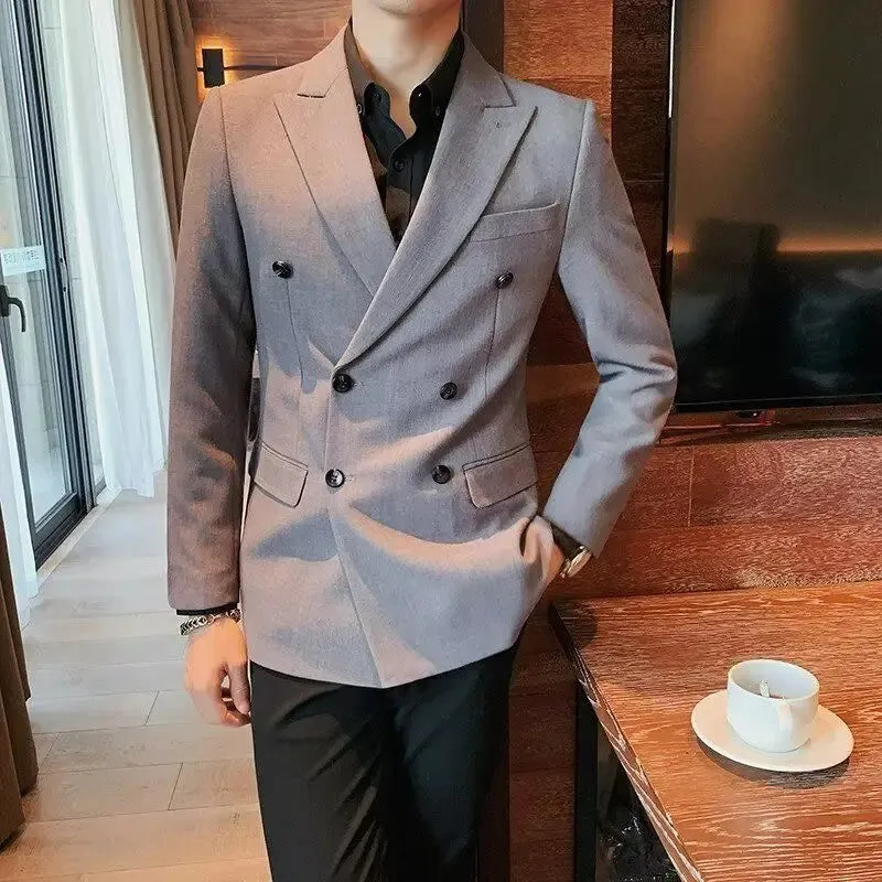 Bonsir Men's Suit Business Jackets Spring Autumn Double Breasted Male Dress Blazer Handsome Trendy 2024 Fashionable Classic Simple Coat