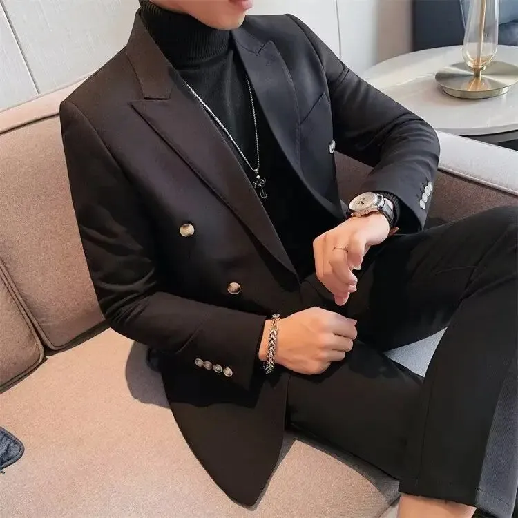 Bonsir Men's Suit Business Jackets Spring Autumn Double Breasted Male Dress Blazer Handsome Trendy 2024 Fashionable Classic Simple Coat