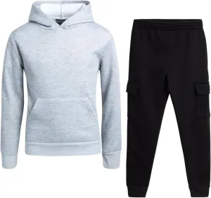 Boys' Fleece Jogger Set - 2 Piece Basic Solid Pullover Hoodie and Cargo Pocket Sweatpants (Size: 8-18)