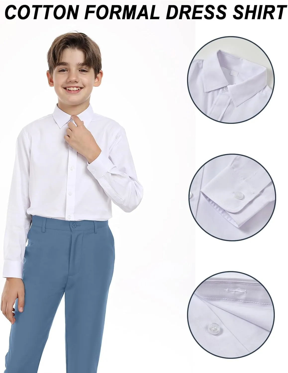 Boys Formal Suit Set with Dress Shirt Tie and Pocket Square, Adjustable Waist