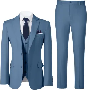 Boys Formal Suit Set with Dress Shirt Tie and Pocket Square, Adjustable Waist