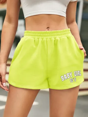 Casual Letter Pocket High Waist Women Shorts