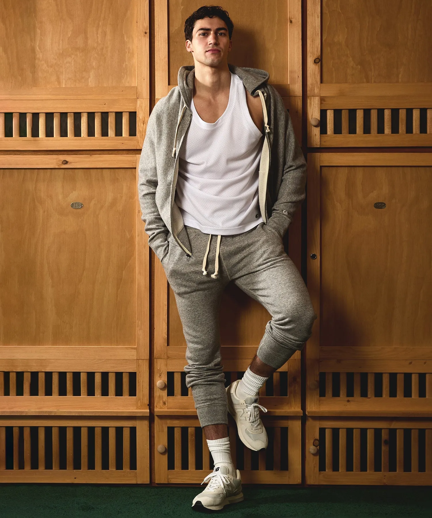 Champion Midweight Full Zip Hoodie in Antique Grey Mix