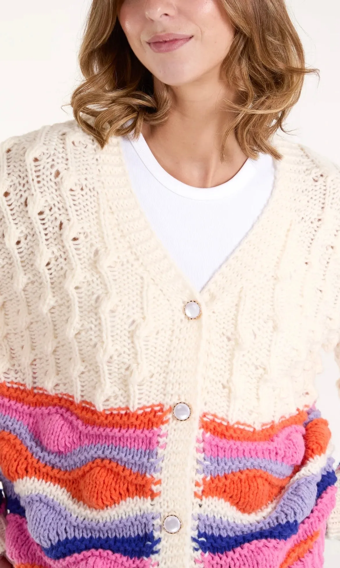 CHUNKY STRIPE CABLE KNIT CARDIGAN