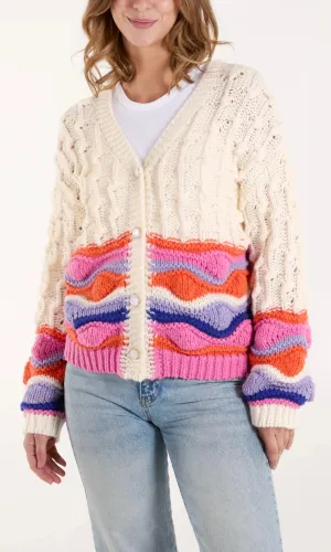 CHUNKY STRIPE CABLE KNIT CARDIGAN
