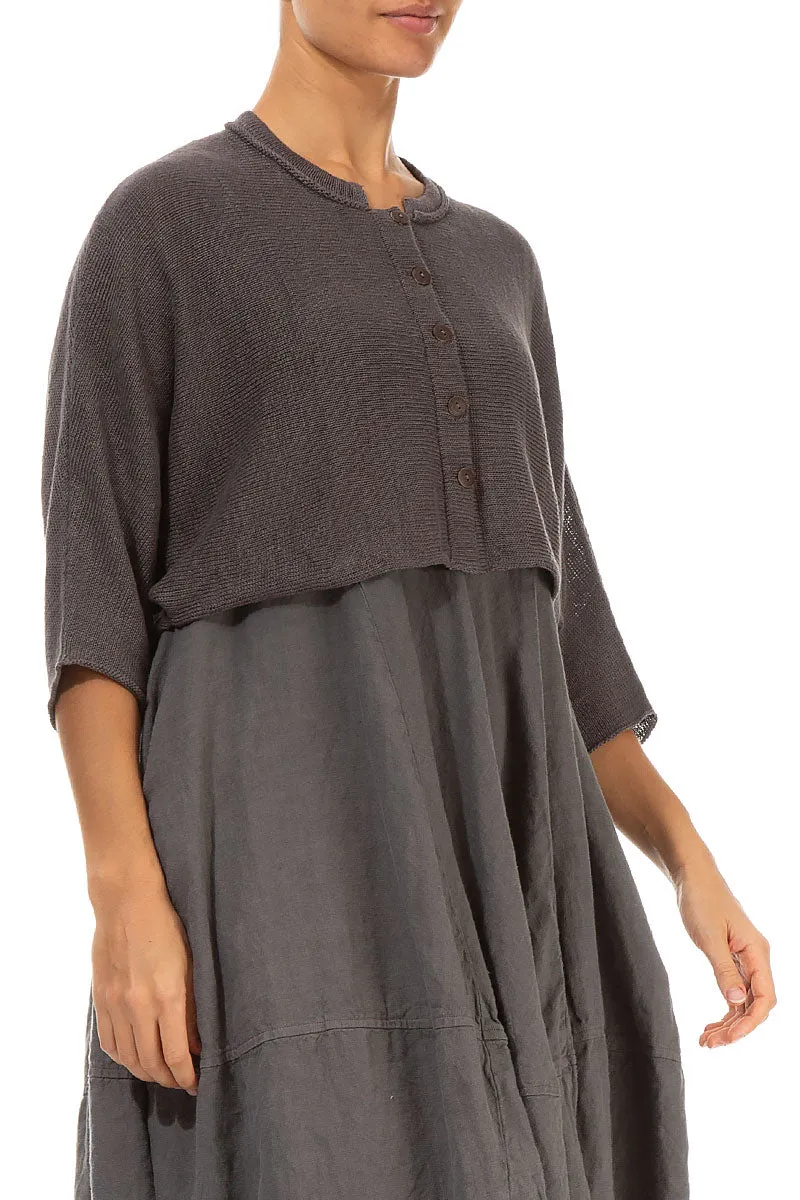 Collar Rounded Brown Linen Cardigan