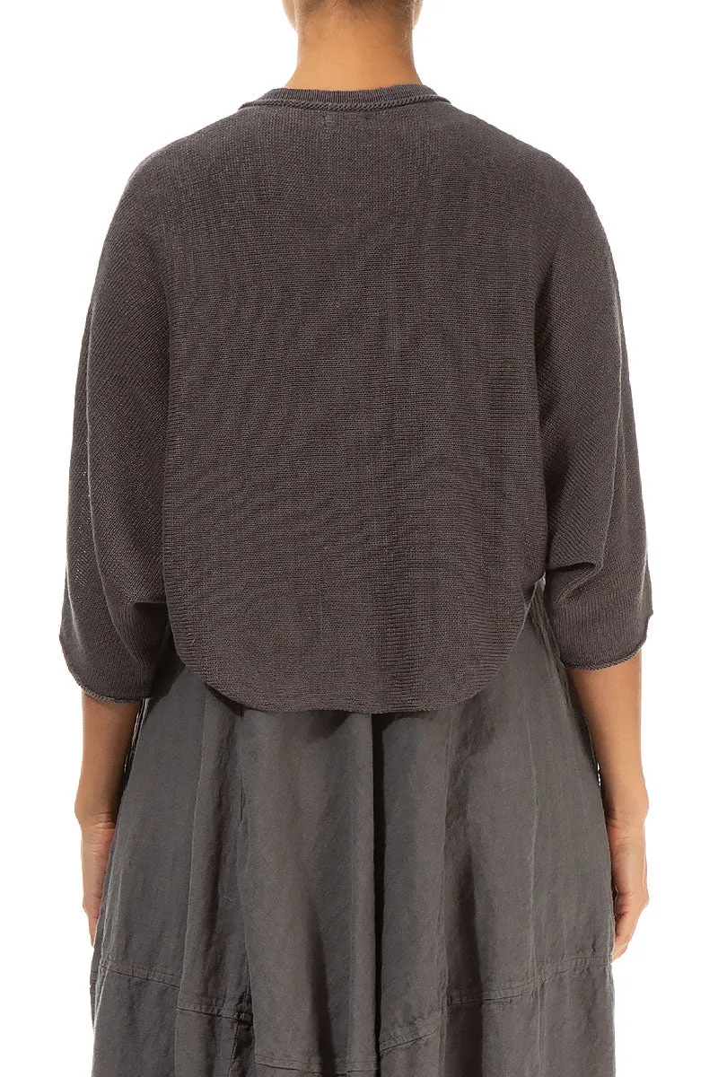 Collar Rounded Brown Linen Cardigan