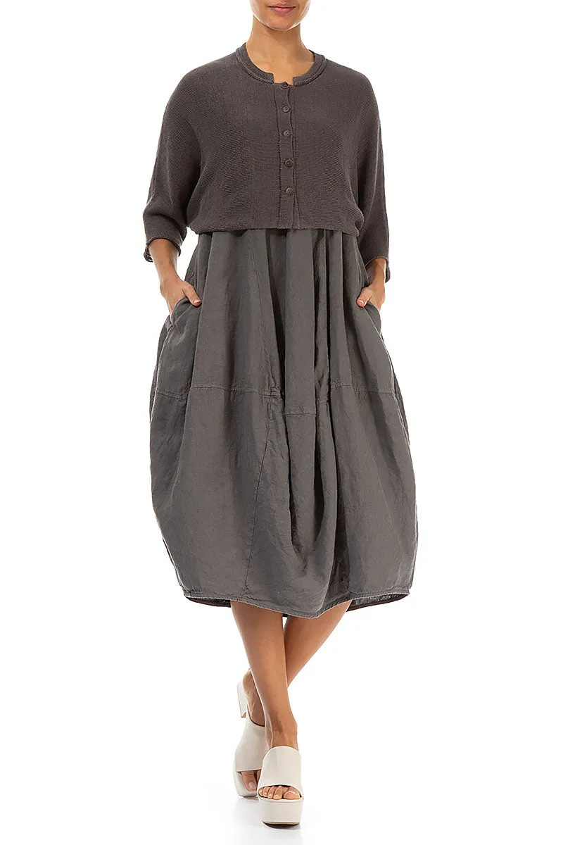 Collar Rounded Brown Linen Cardigan