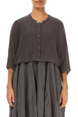 Collar Rounded Brown Linen Cardigan