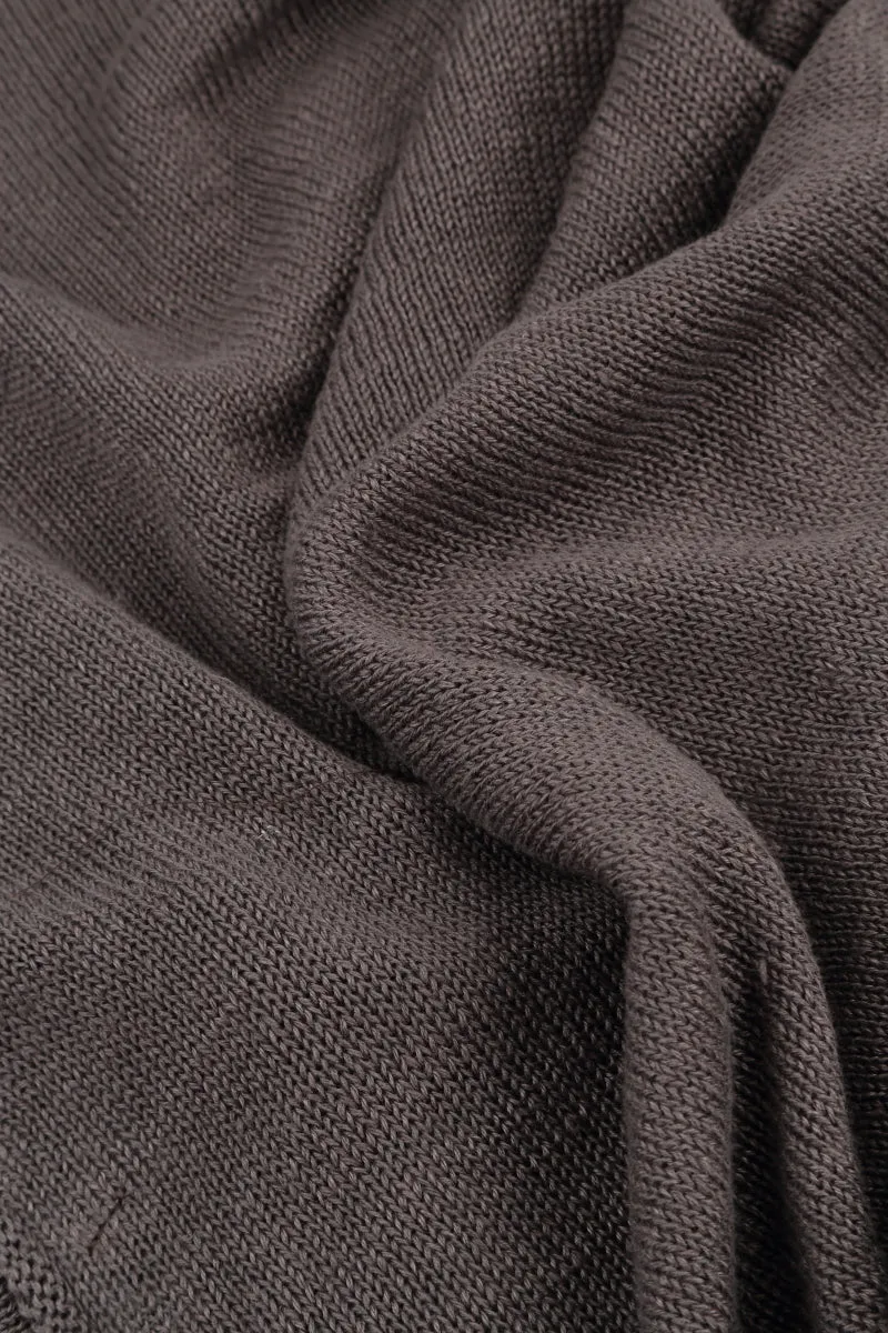 Collar Rounded Brown Linen Cardigan