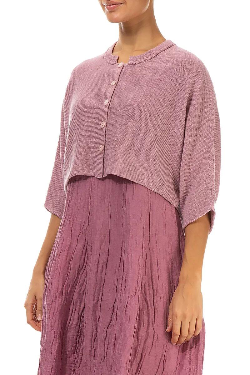 Collar Rounded Mauve Pink Linen Cardigan