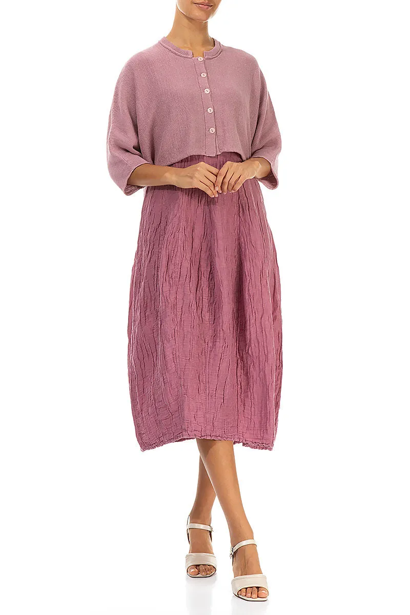 Collar Rounded Mauve Pink Linen Cardigan