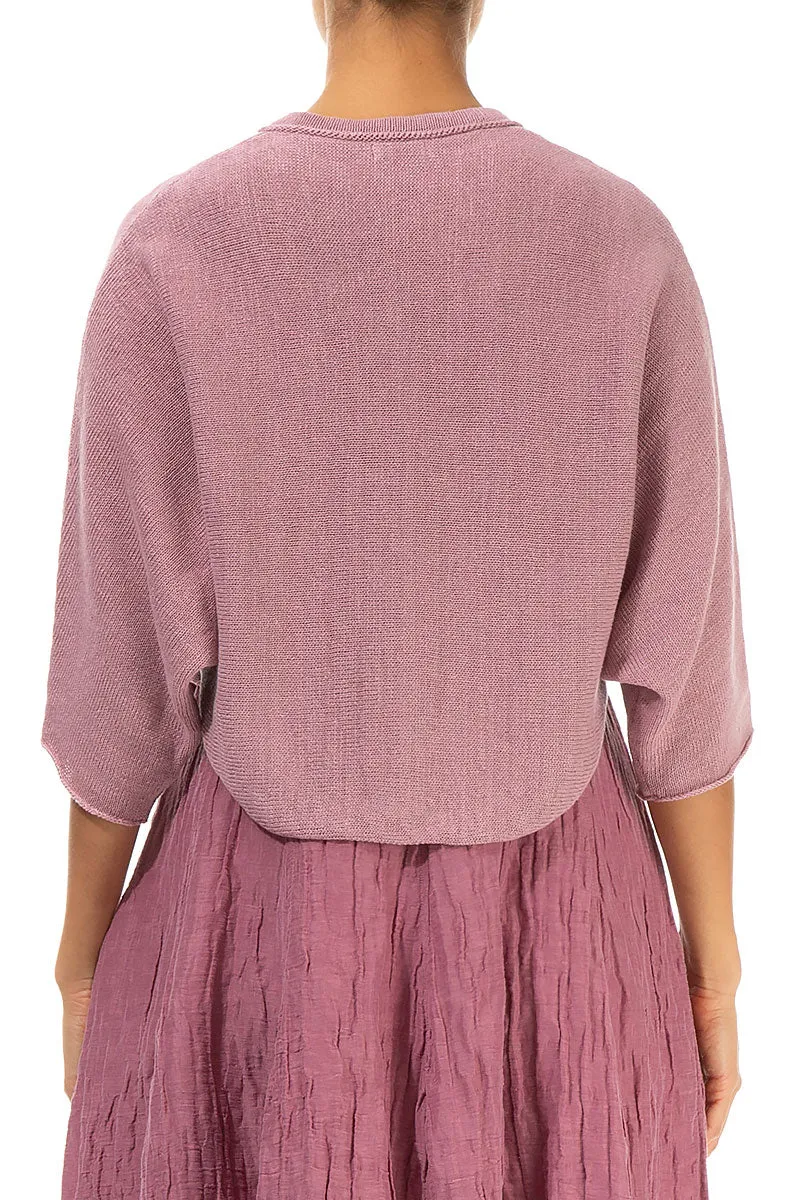 Collar Rounded Mauve Pink Linen Cardigan
